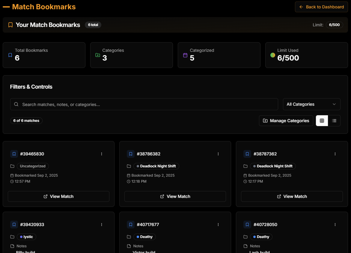 Match Bookmark Management